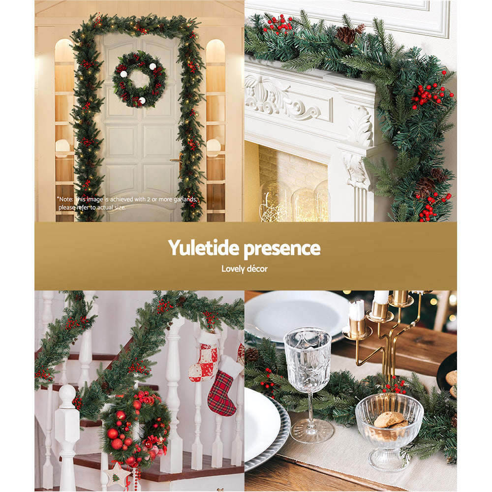 Jingle Jollys 2.4m Christmas Garland with LED Lights Decorations Xmas Party-Occasions > Christmas > Outdoor Decorations & Lights-PEROZ Accessories