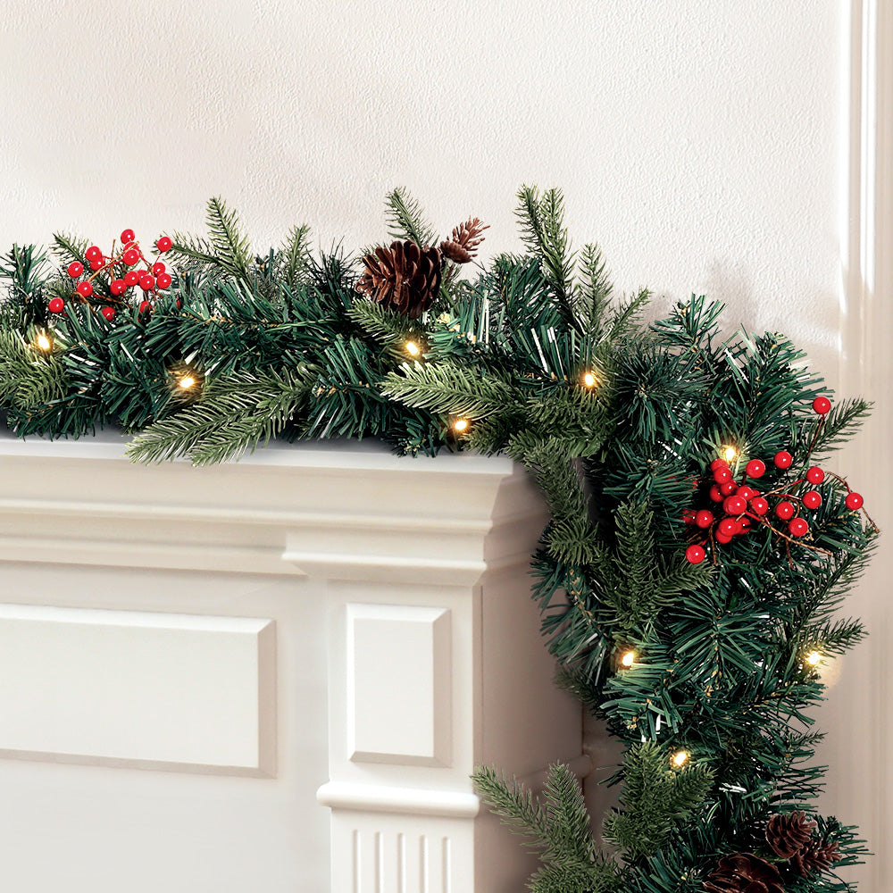 Jingle Jollys 2.4m Christmas Garland with LED Lights Decorations Xmas Party-Occasions > Christmas > Outdoor Decorations & Lights-PEROZ Accessories
