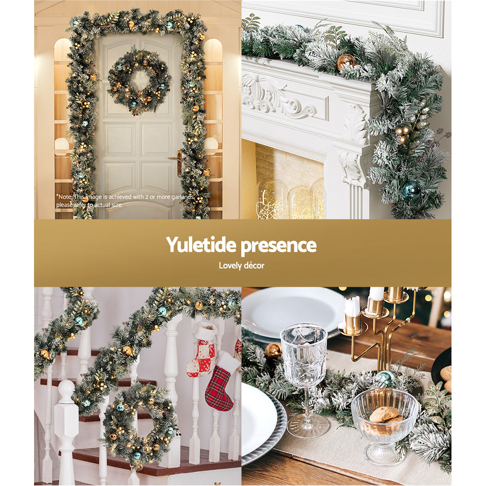 Jingle Jollys 2.7m Christmas Garland with LED Lights Snowy Decoration Xmas Party-Occasions > Christmas > Outdoor Decorations & Lights-PEROZ Accessories