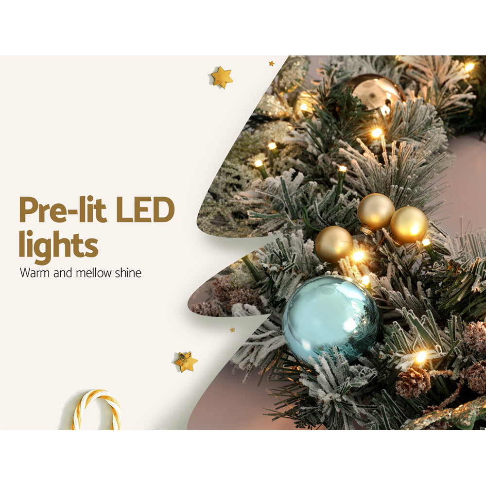 Jingle Jollys 2.7m Christmas Garland with LED Lights Snowy Decoration Xmas Party-Occasions > Christmas > Outdoor Decorations & Lights-PEROZ Accessories