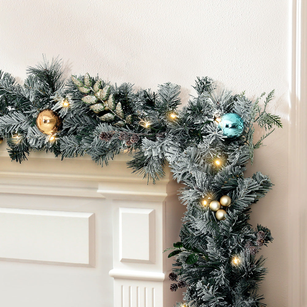 Jingle Jollys 2.7m Christmas Garland with LED Lights Snowy Decoration Xmas Party-Occasions > Christmas > Outdoor Decorations & Lights-PEROZ Accessories