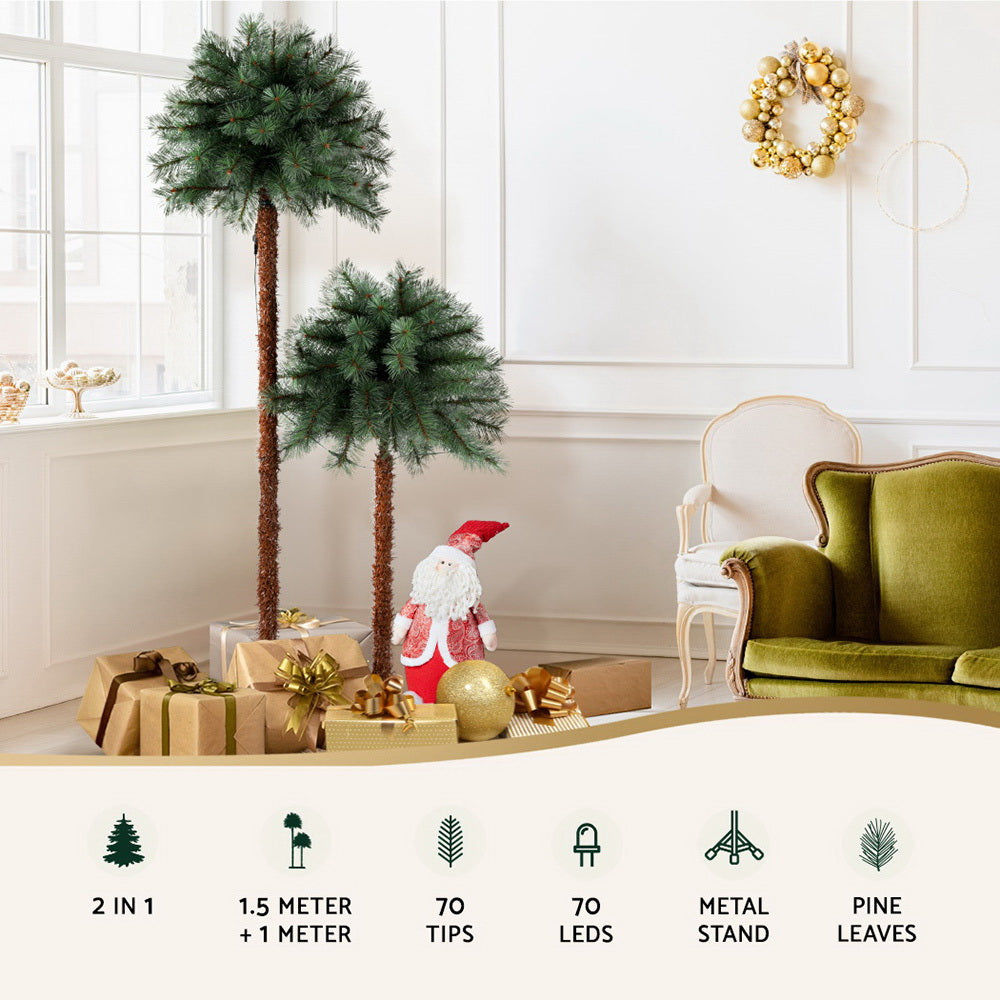 Jingle Jollys Christmas Tree 1.5+1m LED Xmas Palm Tree Party Decorations 2 in 1-Occasions > Christmas > Christmas Trees-PEROZ Accessories