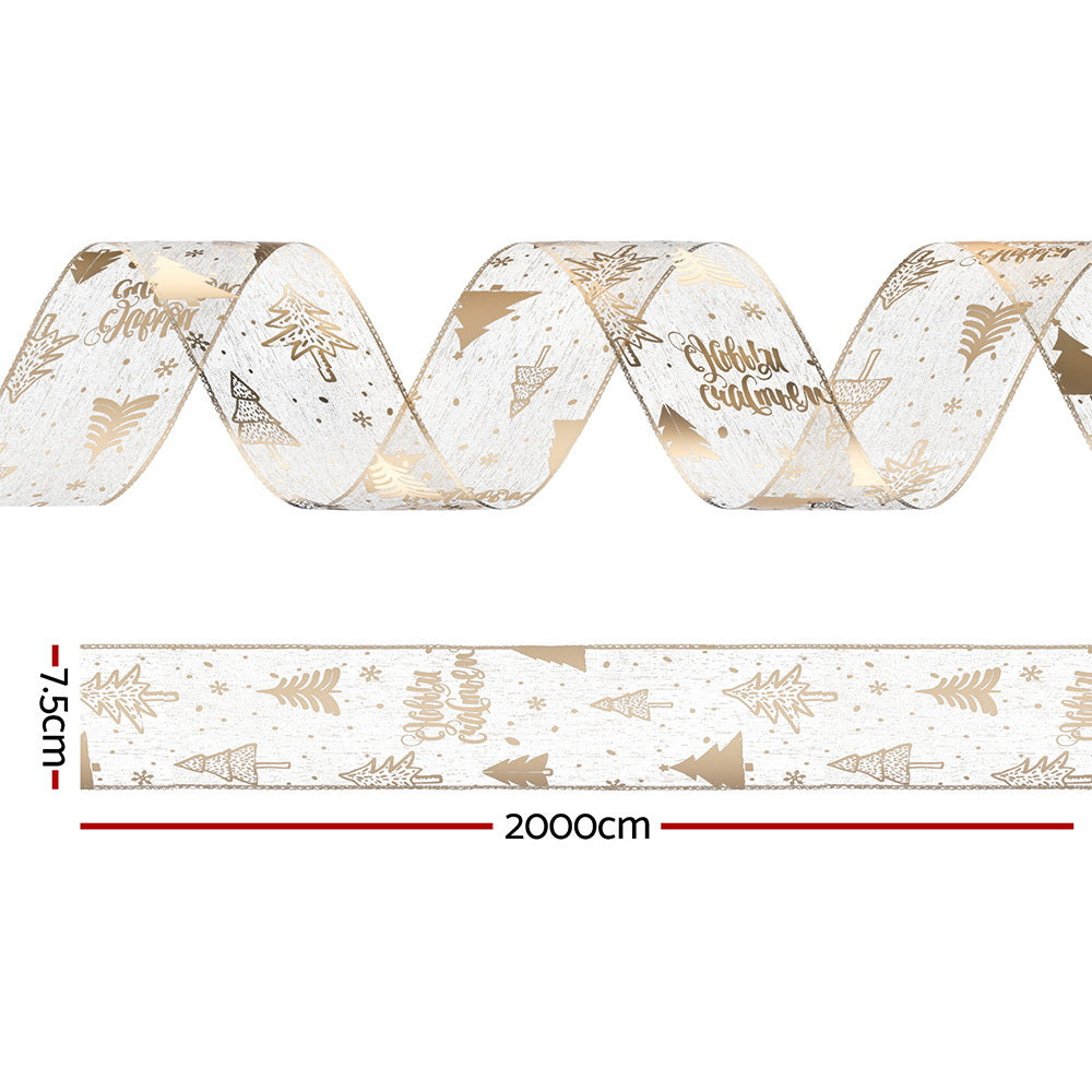 Jingle Jollys 20M Christmas Ribbon Roll Bow Printed Xmas Tree Decor Gift Gold-Occasions > Christmas > Christmas Decorations-PEROZ Accessories