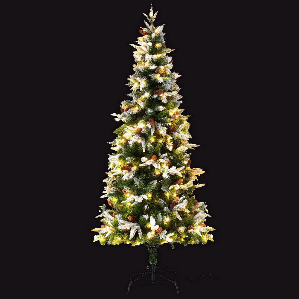 Jingle Jollys Christmas Tree 190cm Pine Cones LED Flocking Xmas Tree 680 Tips-Occasions > Christmas > Christmas Trees-PEROZ Accessories