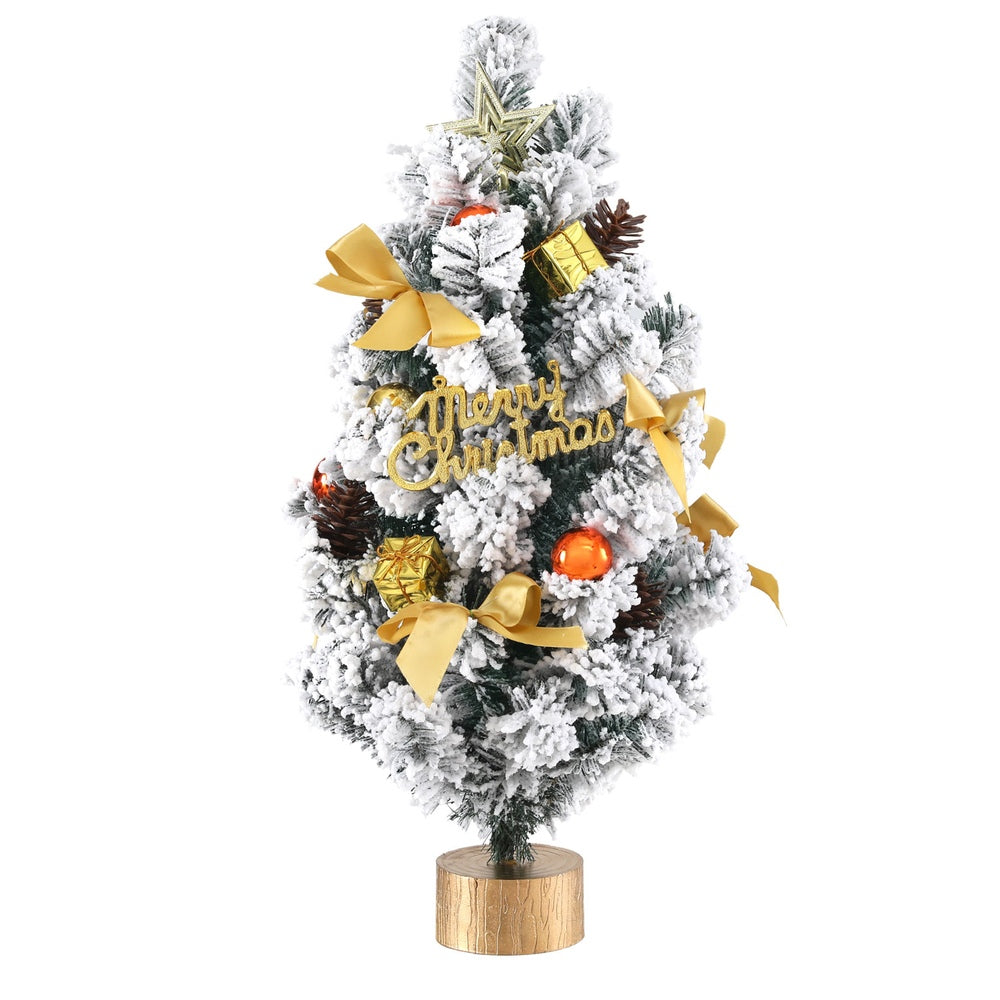 Jingle Jollys Tabletop Christmas Tree 60CM Snowy Xmas Tree Tree Topper Ornaments-Occasions > Christmas > Christmas Trees-PEROZ Accessories