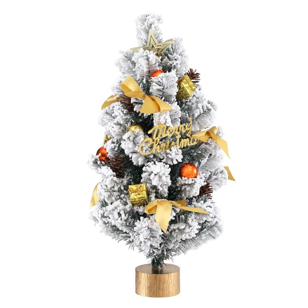 Jingle Jollys Tabletop Christmas Tree 60CM Snowy Xmas Tree Tree Topper Ornaments-Occasions > Christmas > Christmas Trees-PEROZ Accessories
