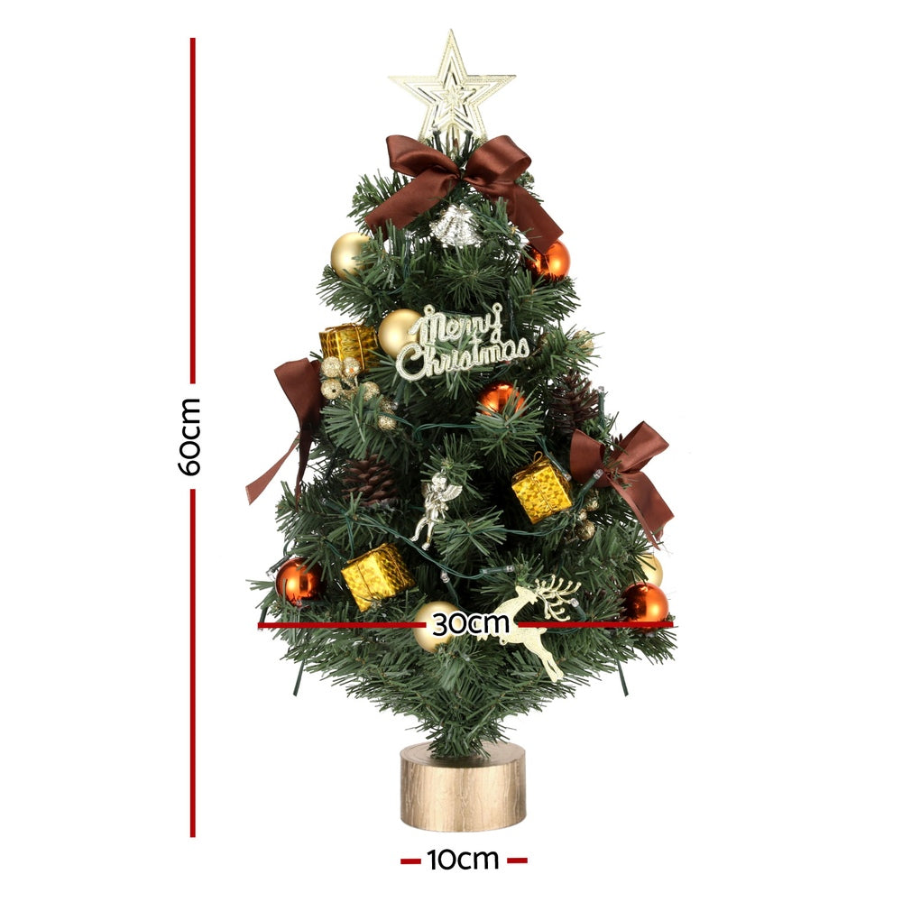 Jingle Jollys Tabletop Christmas Tree 60CM LED Xmas Tree Tree Topper Ornaments-Occasions > Christmas > Christmas Trees-PEROZ Accessories