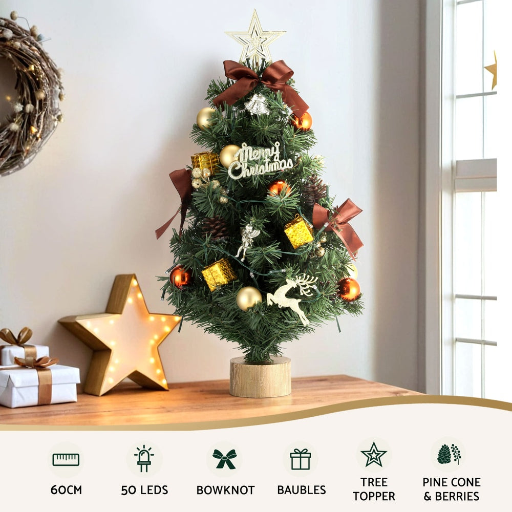 Jingle Jollys Tabletop Christmas Tree 60CM LED Xmas Tree Tree Topper Ornaments-Occasions > Christmas > Christmas Trees-PEROZ Accessories