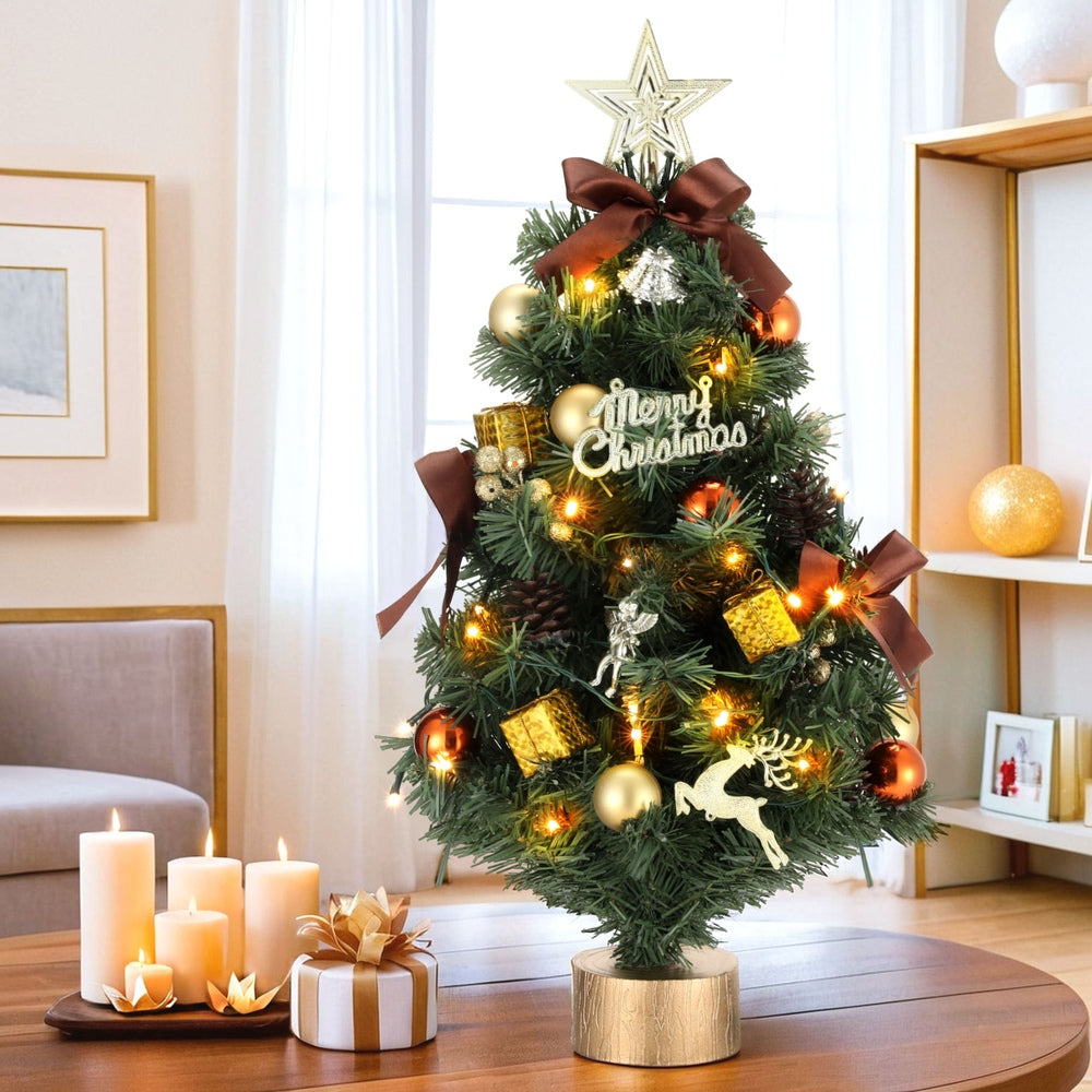 Jingle Jollys Tabletop Christmas Tree 60CM LED Xmas Tree Tree Topper Ornaments-Occasions > Christmas > Christmas Trees-PEROZ Accessories