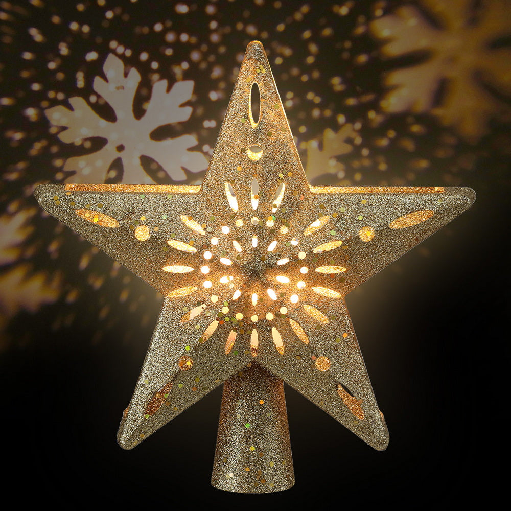 Jingle Jollys Christmas Tree Topper Star Snowflake Projector Party Glitter Gold-Occasions > Christmas > Christmas Decorations-PEROZ Accessories