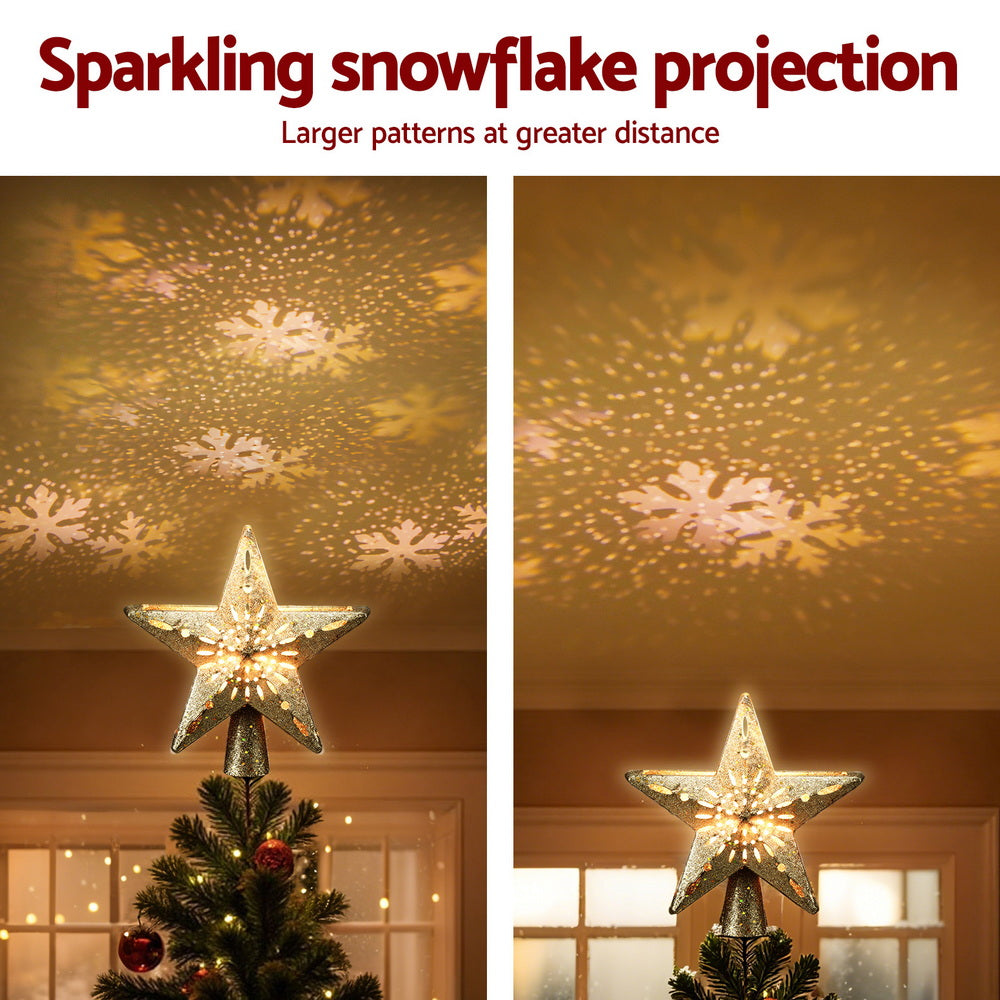 Jingle Jollys Christmas Tree Topper Star Snowflake Projector Party Glitter Gold-Occasions > Christmas > Christmas Decorations-PEROZ Accessories