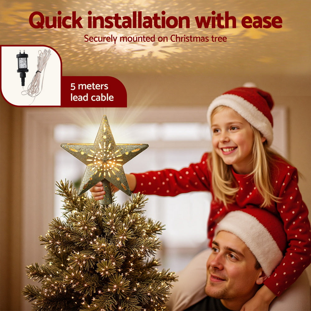 Jingle Jollys Christmas Tree Topper Star Snowflake Projector Party Glitter Gold-Occasions > Christmas > Christmas Decorations-PEROZ Accessories