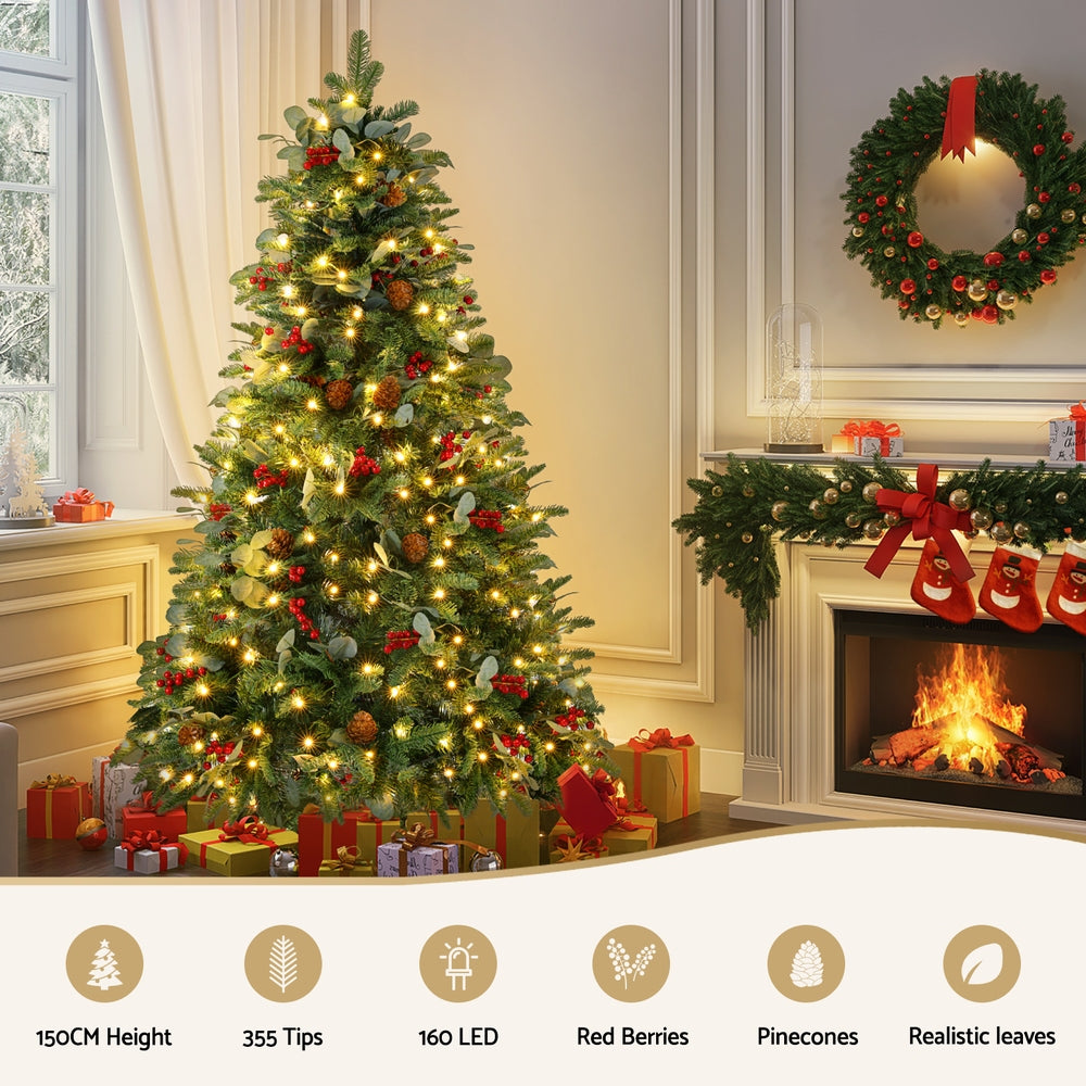 Jingle Jollys Christmas Tree 1.5m 160 LED Xmas Tree Party Decorations 355 Tips-Occasions > Christmas > Christmas Trees-PEROZ Accessories