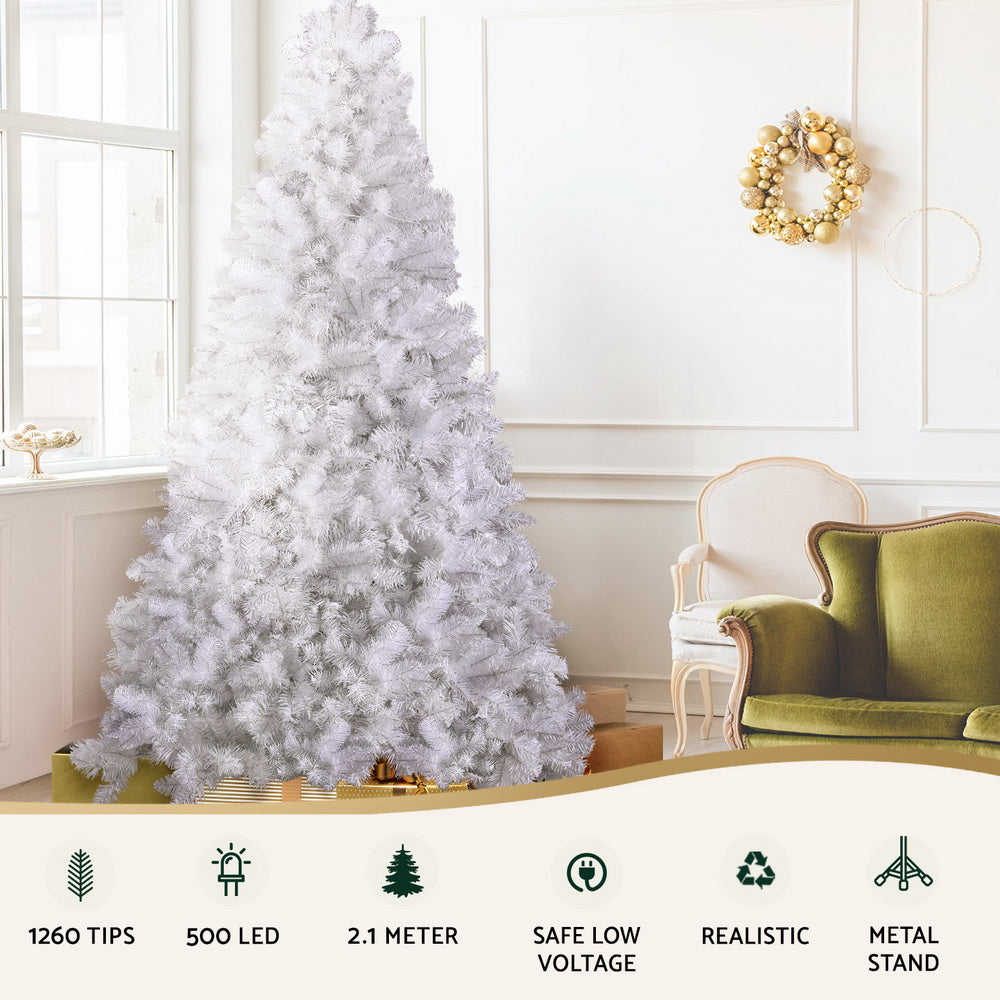 Jingle Jollys Christmas Tree 2.1m 500 LED Xmas Tree Decorations White 1260 Tips-Occasions > Christmas > Christmas Trees-PEROZ Accessories
