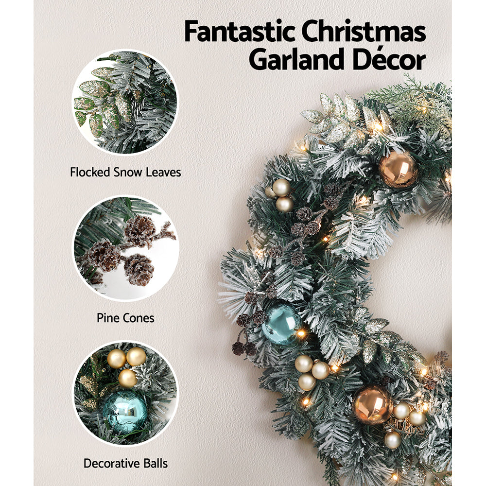 Jingle Jollys 60cm Christmas Wreath with LED Lights Snowy Garland Xmas Decor-Occasions > Christmas > Christmas Wreaths & Garlands-PEROZ Accessories