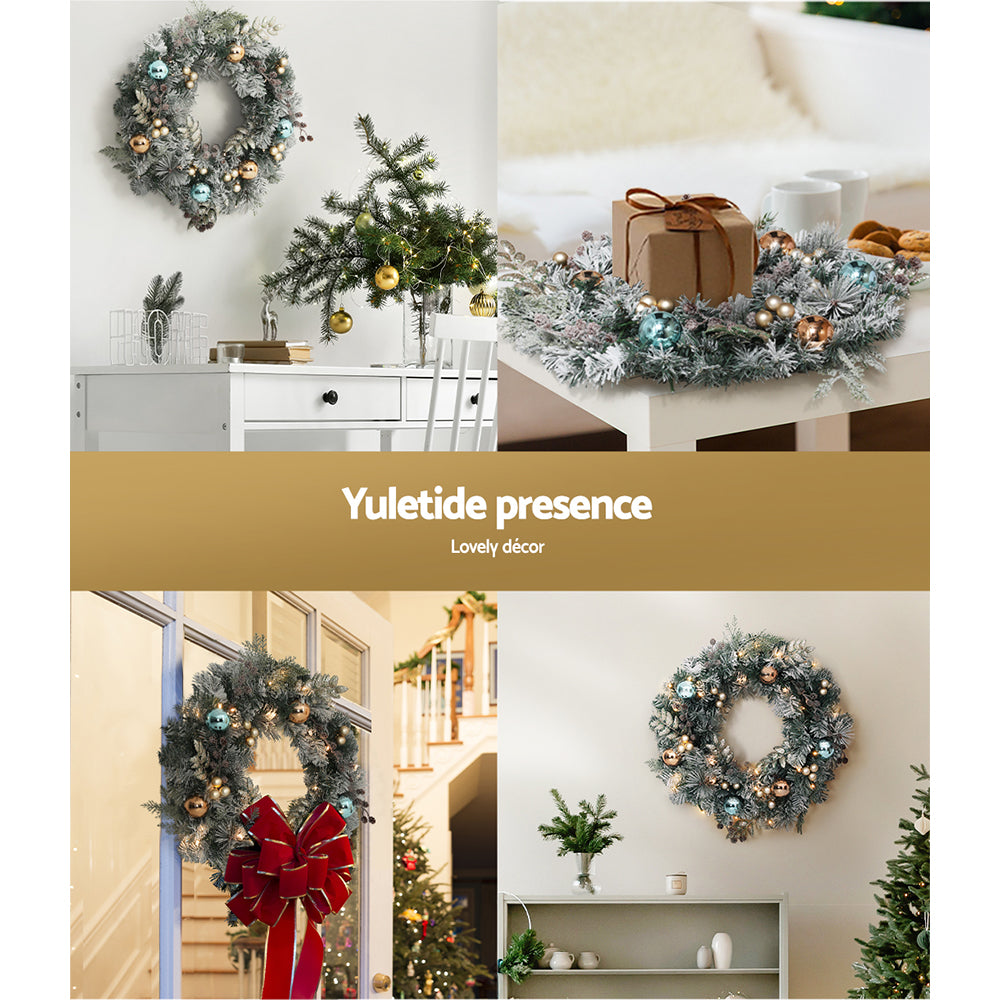 Jingle Jollys 60cm Christmas Wreath with LED Lights Snowy Garland Xmas Decor-Occasions > Christmas > Christmas Wreaths & Garlands-PEROZ Accessories