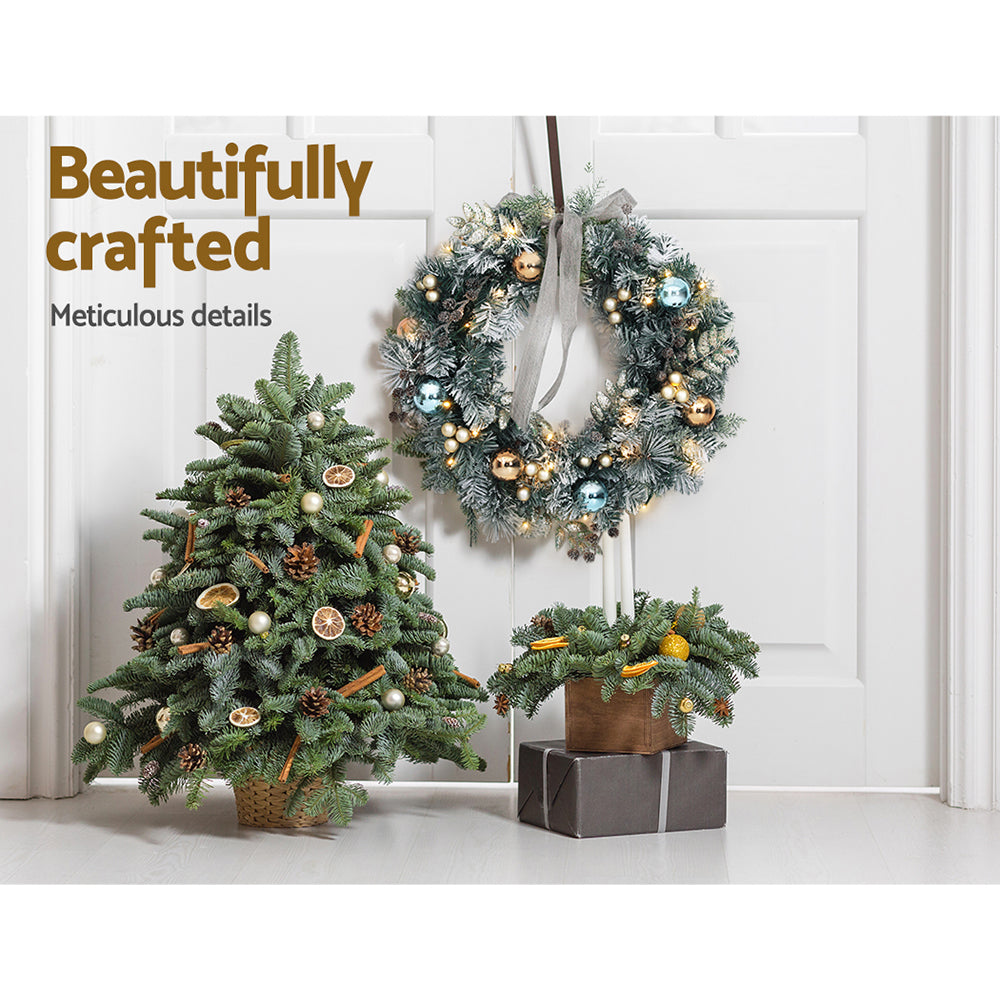 Jingle Jollys 60cm Christmas Wreath with LED Lights Snowy Garland Xmas Decor-Occasions > Christmas > Christmas Wreaths & Garlands-PEROZ Accessories