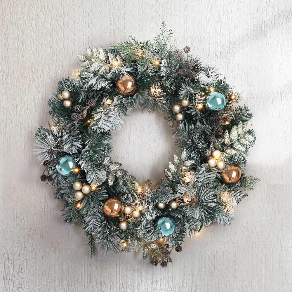 Jingle Jollys 60cm Christmas Wreath with LED Lights Snowy Garland Xmas Decor-Occasions > Christmas > Christmas Wreaths & Garlands-PEROZ Accessories