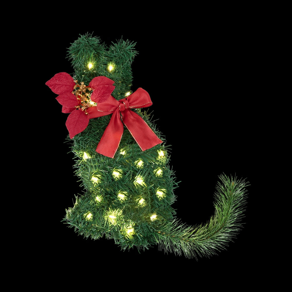 Jingle Jollys Cat Christmas Wreath Pre-lit 20 LED Xmas Decor Bow Flower 35x30cm-Occasions > Christmas > Christmas Wreaths & Garlands-PEROZ Accessories
