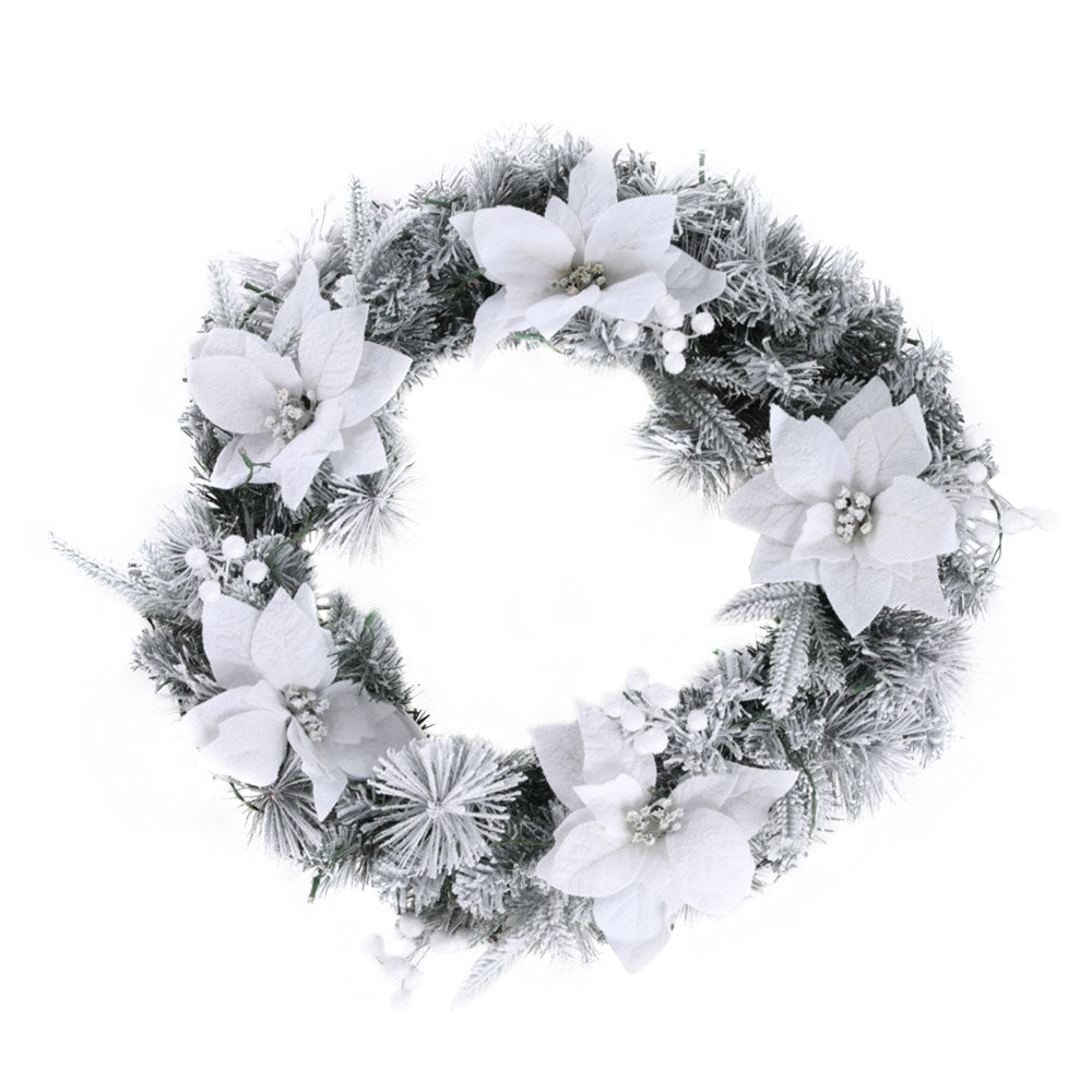 Jingle Jollys 60cm Christmas Wreath LED Lights Snowy Flowers Garland Party Decor-Occasions > Christmas > Christmas Wreaths & Garlands-PEROZ Accessories