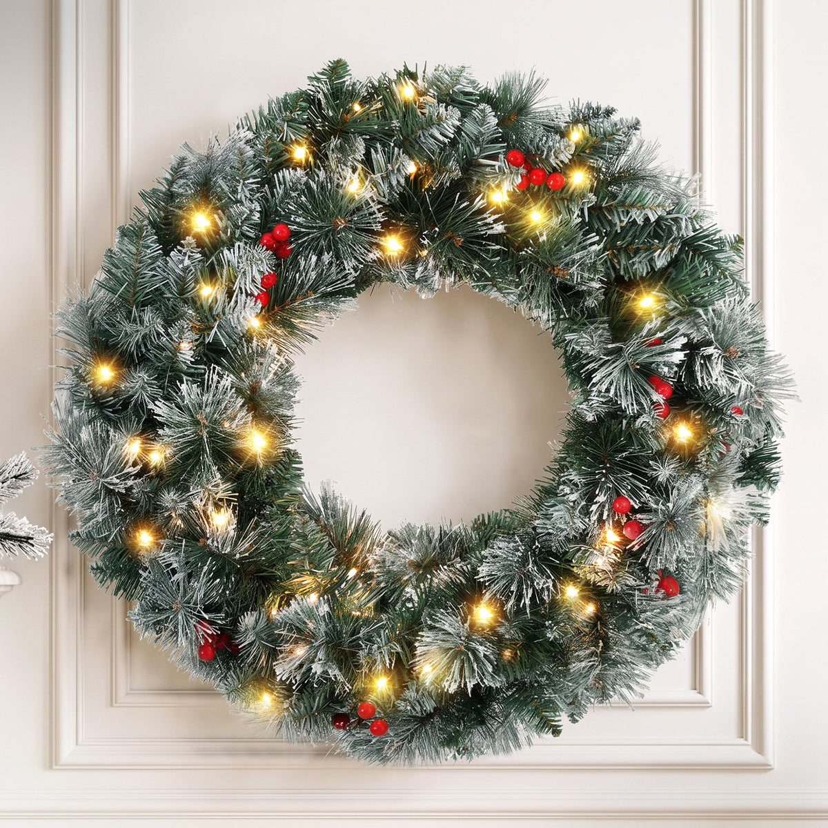 Jingle Jollys 60cm Christmas Wreath LED Lights Snowy Berries Garland Party Decor-Occasions > Christmas > Christmas Wreaths & Garlands-PEROZ Accessories