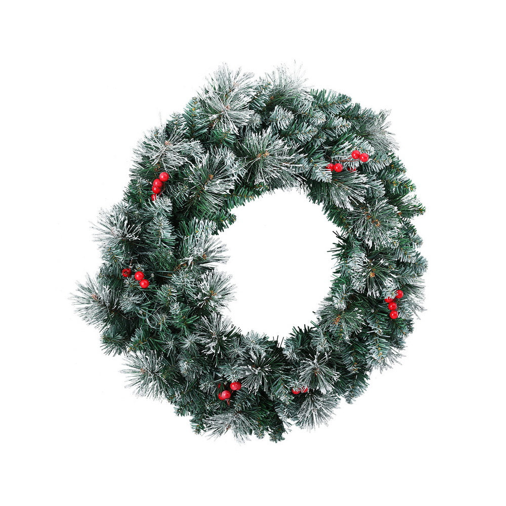 Jingle Jollys 60cm Christmas Wreath LED Lights Snowy Berries Garland Party Decor-Occasions > Christmas > Christmas Wreaths & Garlands-PEROZ Accessories