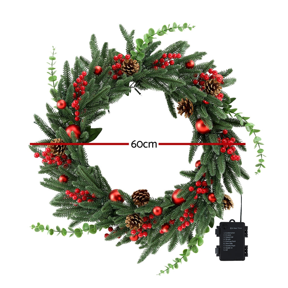 Jingle Jollys Christmas Wreath 60CM LED Garland Berries Pine Cones Party Decor-Occasions > Christmas > Christmas Wreaths & Garlands-PEROZ Accessories