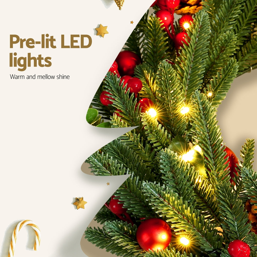 Jingle Jollys Christmas Wreath 60CM LED Garland Berries Pine Cones Party Decor-Occasions > Christmas > Christmas Wreaths & Garlands-PEROZ Accessories