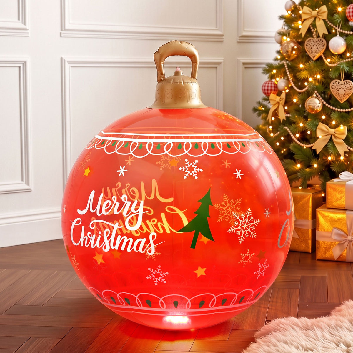 Jingle Jollys Christmas Inflatable Ball 60cm Led Illuminated Xmas Decoration Red-Christmas Inflatables-PEROZ Accessories