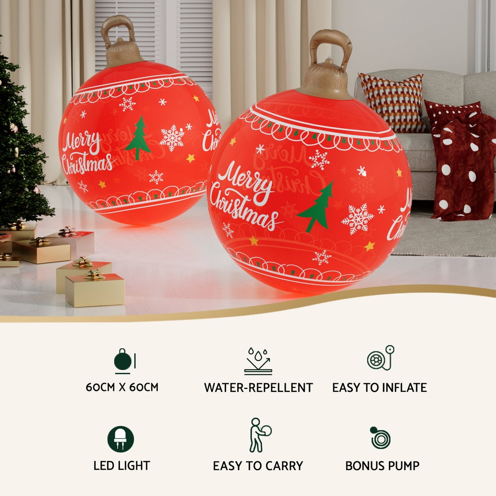Jingle Jollys Christmas Inflatable Ball 60cm Led Illuminated Xmas Decoration Red-Occasions > Christmas > Christmas Decorations-PEROZ Accessories