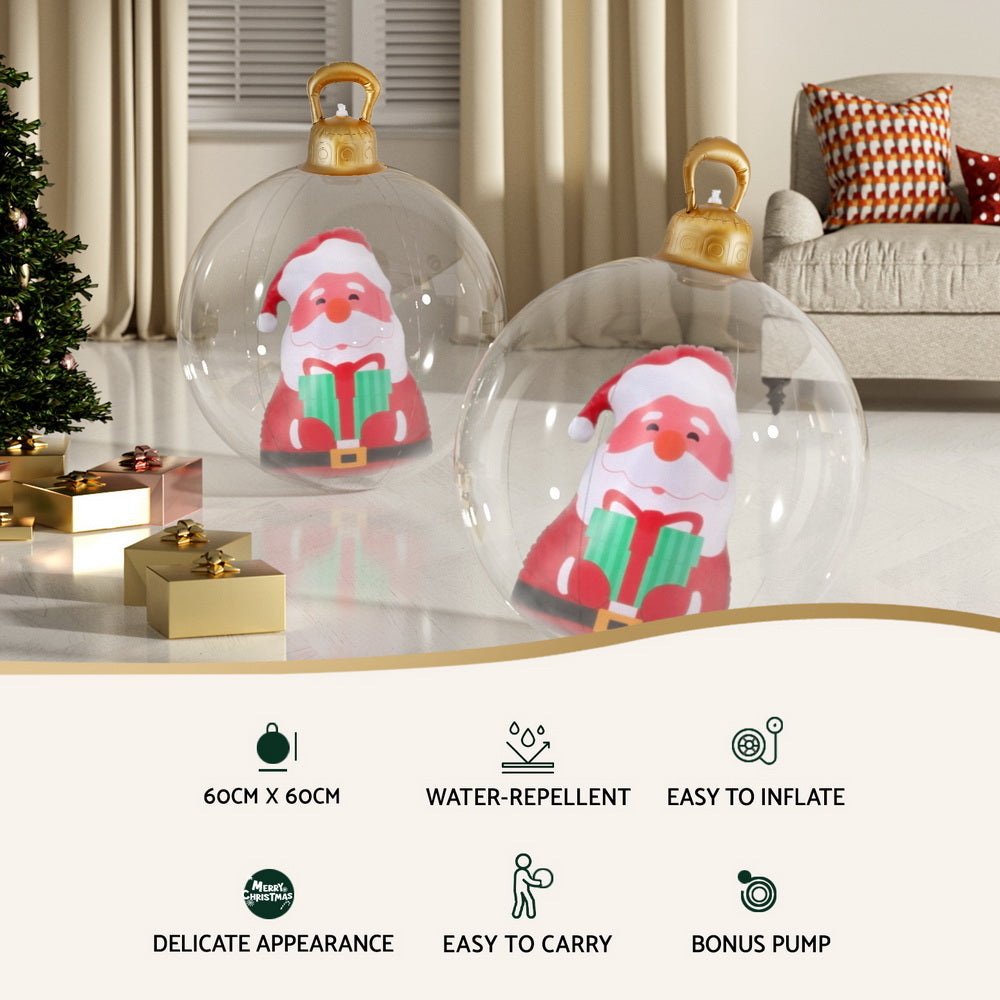 Jingle Jollys Christmas Inflatable Ball 60cm Santa Decoration Giant Bauble Clear-Occasions > Christmas > Christmas Decorations-PEROZ Accessories