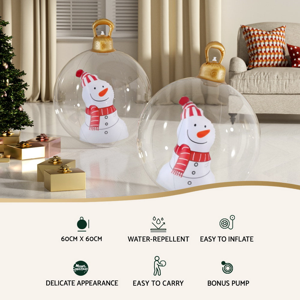 Jingle Jollys Christmas Inflatable Ball 60cm Snowman Decoration Giant Bauble-Occasions > Christmas > Christmas Decorations-PEROZ Accessories