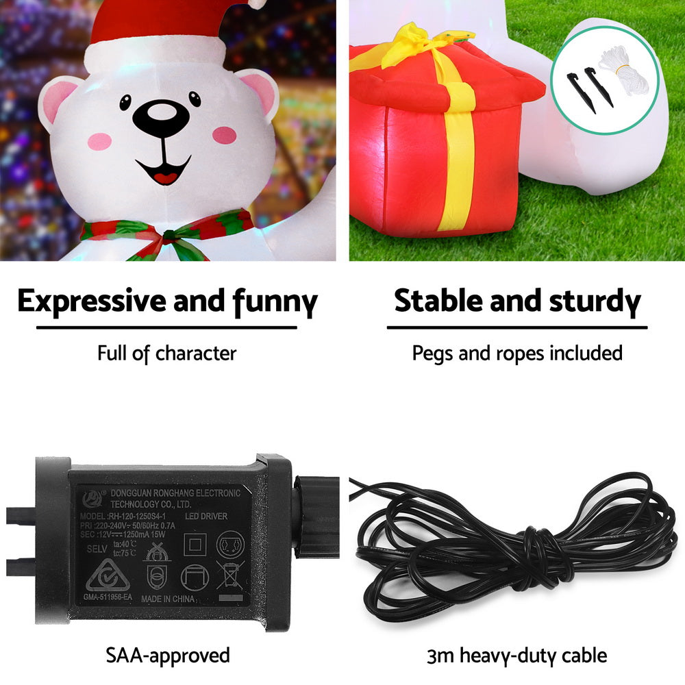 Jingle Jollys Christmas Inflatable Bear 1.8M Height LED Outdoor Decorations Illuminated-Occasions > Christmas > Outdoor Decorations & Lights-PEROZ Accessories