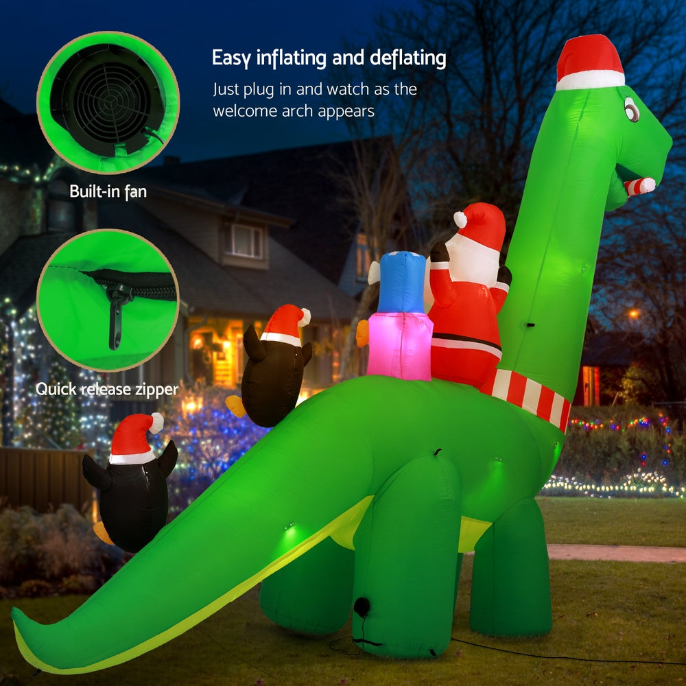 Jingle Jollys Christmas Inflatable Santa Dinosaur 3.8M Illuminated Decorations-Occasions > Christmas > Christmas Decorations-PEROZ Accessories