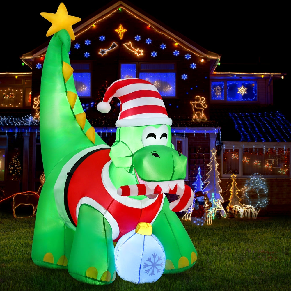 Jingle Jollys Christmas Inflatable Dinosaur 1.86M Height LED Decorations Illuminated-Occasions > Christmas > Christmas Decorations-PEROZ Accessories