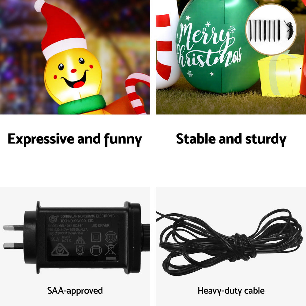 Jingle Jollys Christmas Inflatable Gingerman Joy 3M Long Outdoor Decorations Illuminated-Occasions > Christmas > Christmas Decorations-PEROZ Accessories