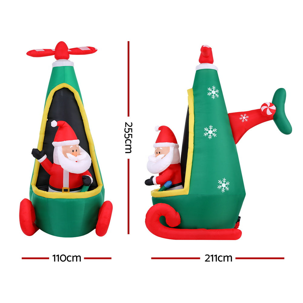 Jingle Jollys Christmas Inflatable Santa in Helicopter 2.55M Height LED Illuminated Decorations-Occasions > Costumes > Costumes & Accessories-PEROZ Accessories