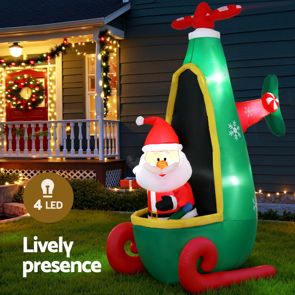 Jingle Jollys Christmas Inflatable Santa in Helicopter 2.55M Height LED Illuminated Decorations-Occasions > Costumes > Costumes & Accessories-PEROZ Accessories