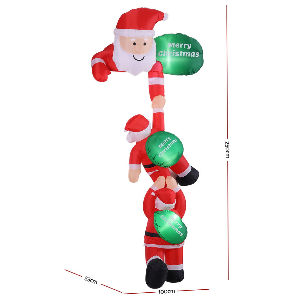 Jingle Jollys Christmas Inflatable Climbing Santa 2.5M Height LED Decorations Illuminated-Occasions > Christmas > Outdoor Decorations & Lights-PEROZ Accessories