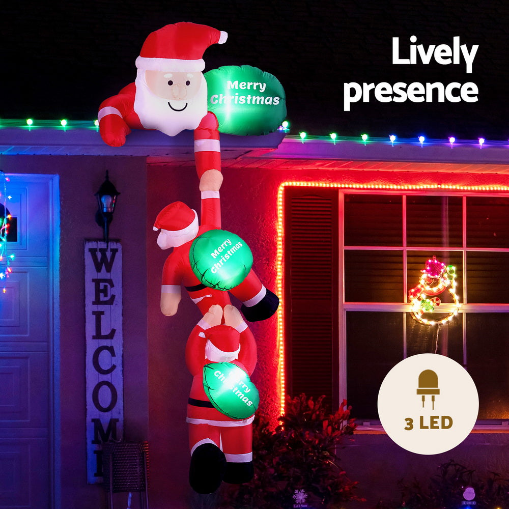 Jingle Jollys Christmas Inflatable Climbing Santa 2.5M Height LED Decorations Illuminated-Occasions > Christmas > Outdoor Decorations & Lights-PEROZ Accessories