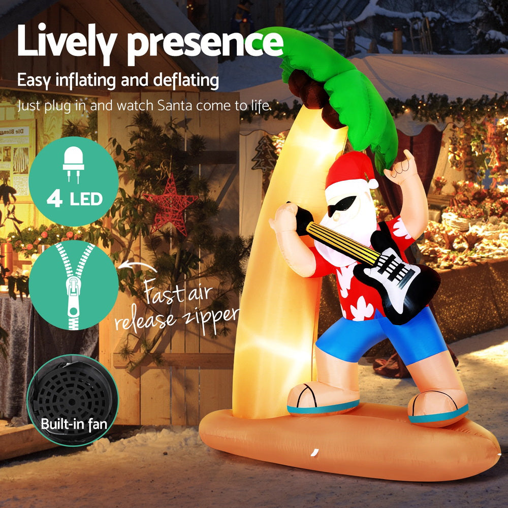 Jingle Jollys Christmas Inflatable Santa Guitar 2.1M Led Illuminated Decorations-Occasions > Christmas > Christmas Decorations-PEROZ Accessories