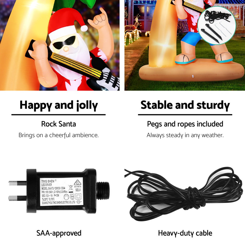 Jingle Jollys Christmas Inflatable Santa Guitar 2.1M Led Illuminated Decorations-Occasions > Christmas > Christmas Decorations-PEROZ Accessories