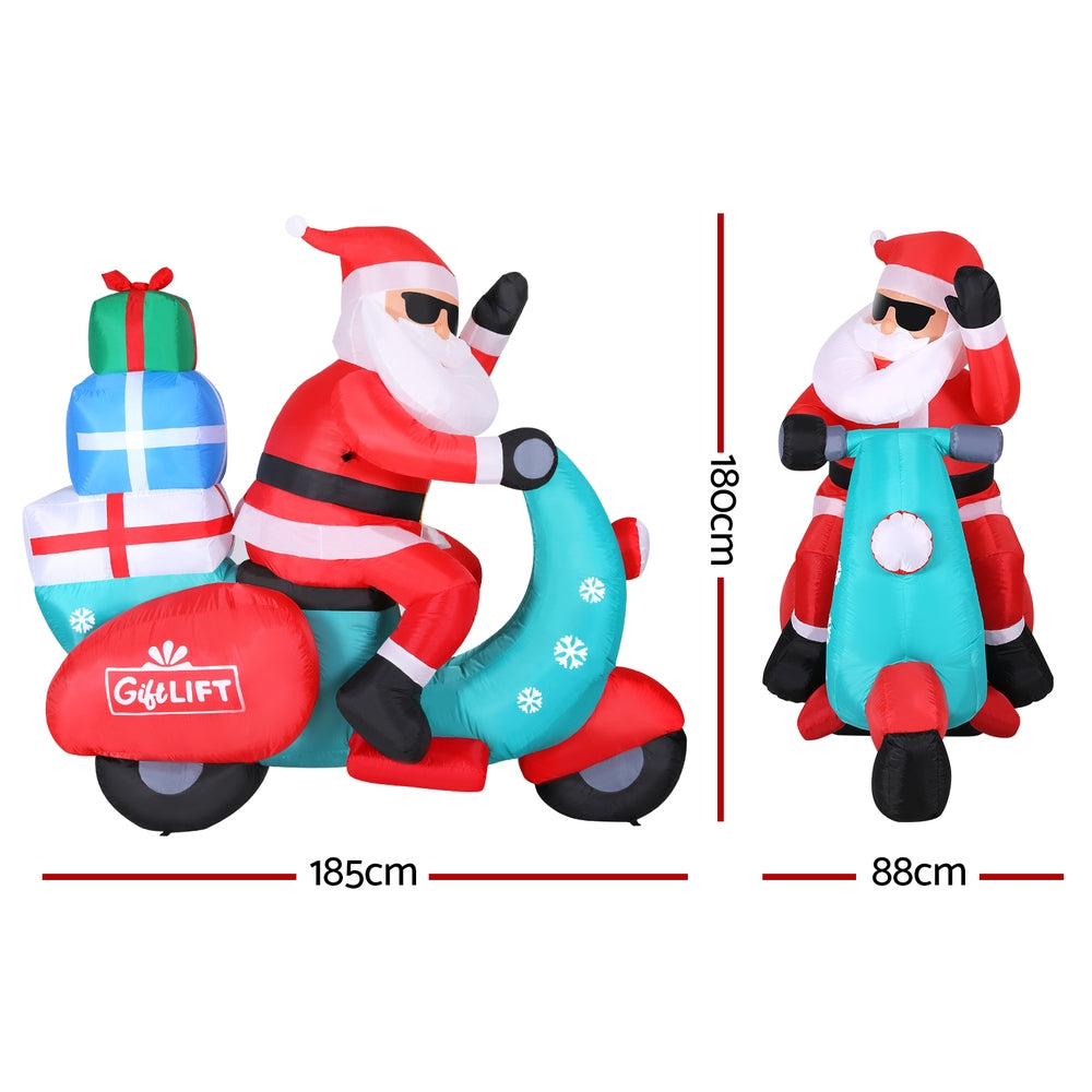 Jingle Jollys Christmas Inflatable Santa Motorbike LED Illuminated Decorations-Occasions > Christmas > Outdoor Decorations & Lights-PEROZ Accessories