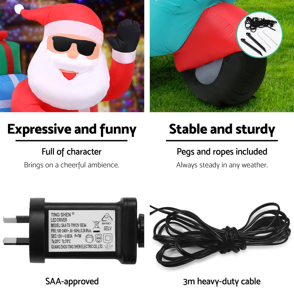 Jingle Jollys Christmas Inflatable Santa Motorbike LED Illuminated Decorations-Occasions > Christmas > Outdoor Decorations & Lights-PEROZ Accessories