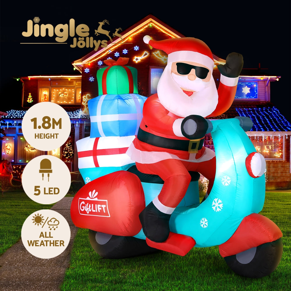 Jingle Jollys Christmas Inflatable Santa Motorbike LED Illuminated Decorations-Occasions > Christmas > Outdoor Decorations & Lights-PEROZ Accessories