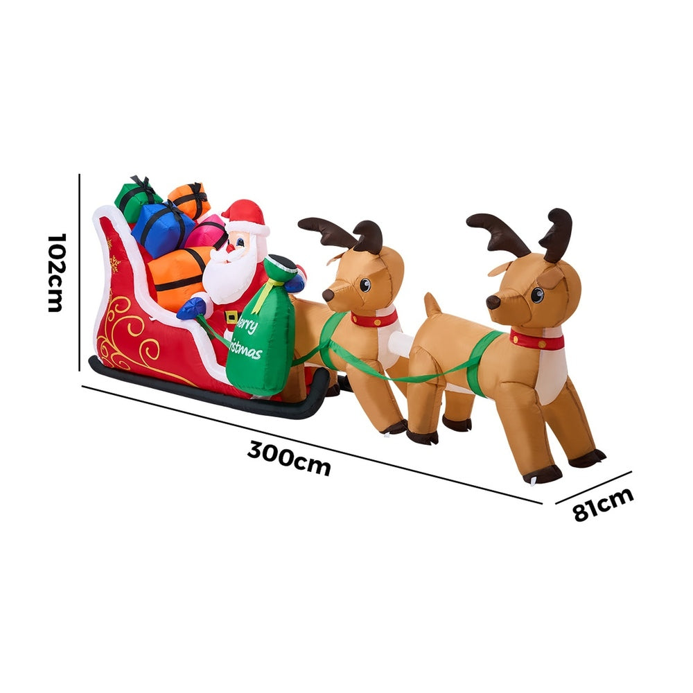 Tinseltown 3M Christmas Inflatable Santa Claus Sleigh Reindeers LED-Christmas Inflatable-PEROZ Accessories