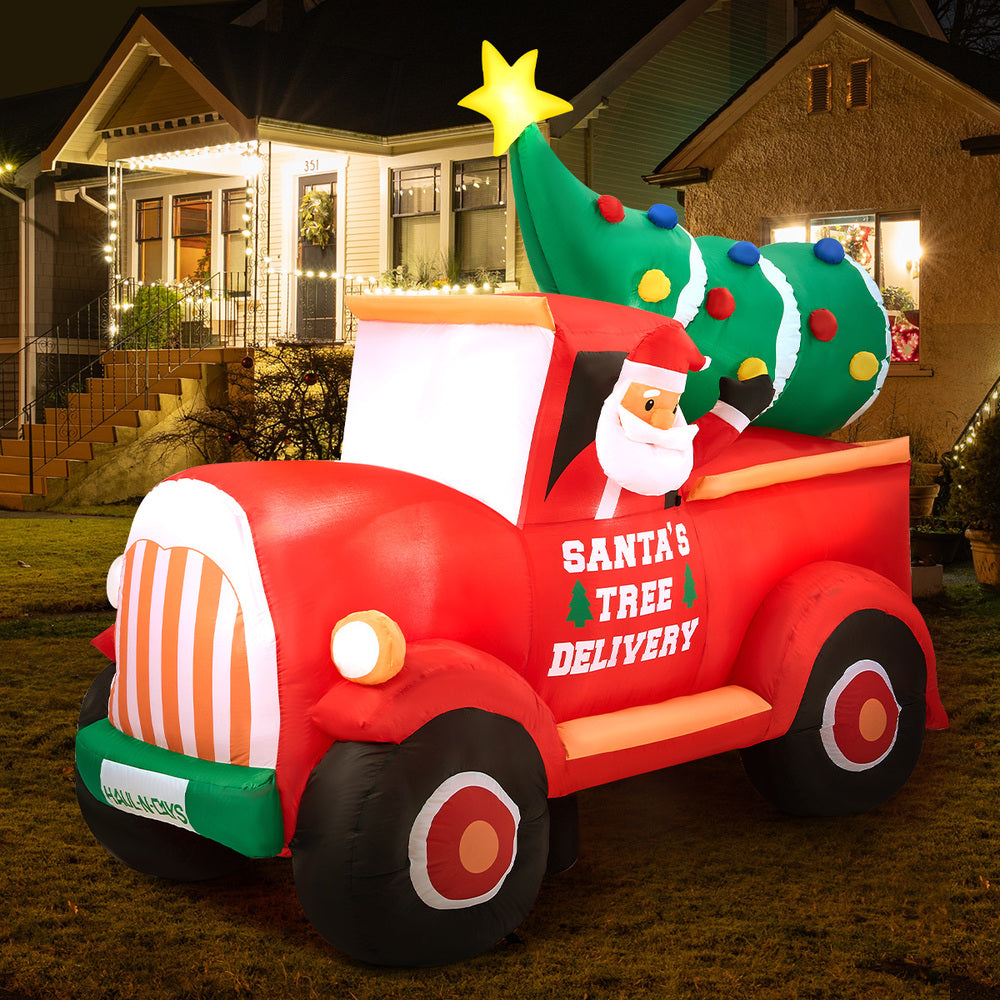 Tinseltown 2.2M Christmas Inflatable Santa Truck with LED Lights-Christmas Inflatable-PEROZ Accessories