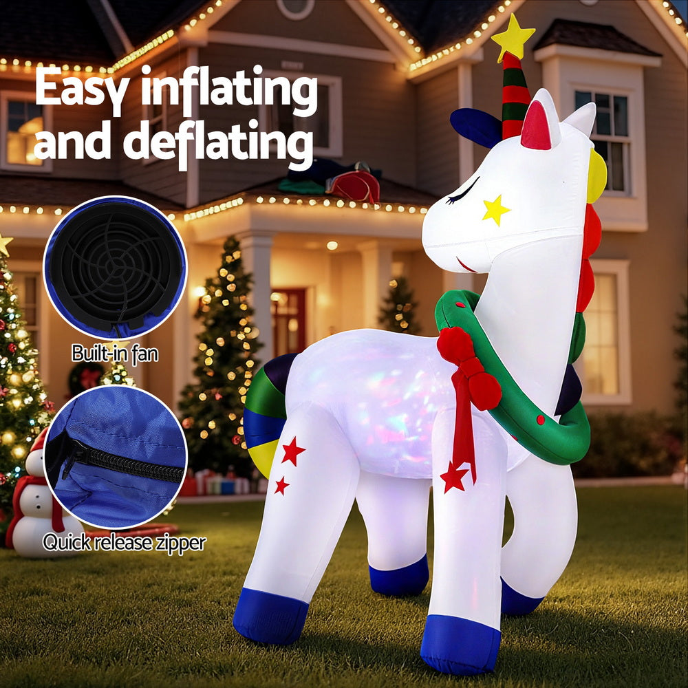 Jingle Jollys Christmas Inflatable Unicorn 1.8M Tall Outdoor Decorations Illuminated-Occasions > Christmas > Christmas Decorations-PEROZ Accessories