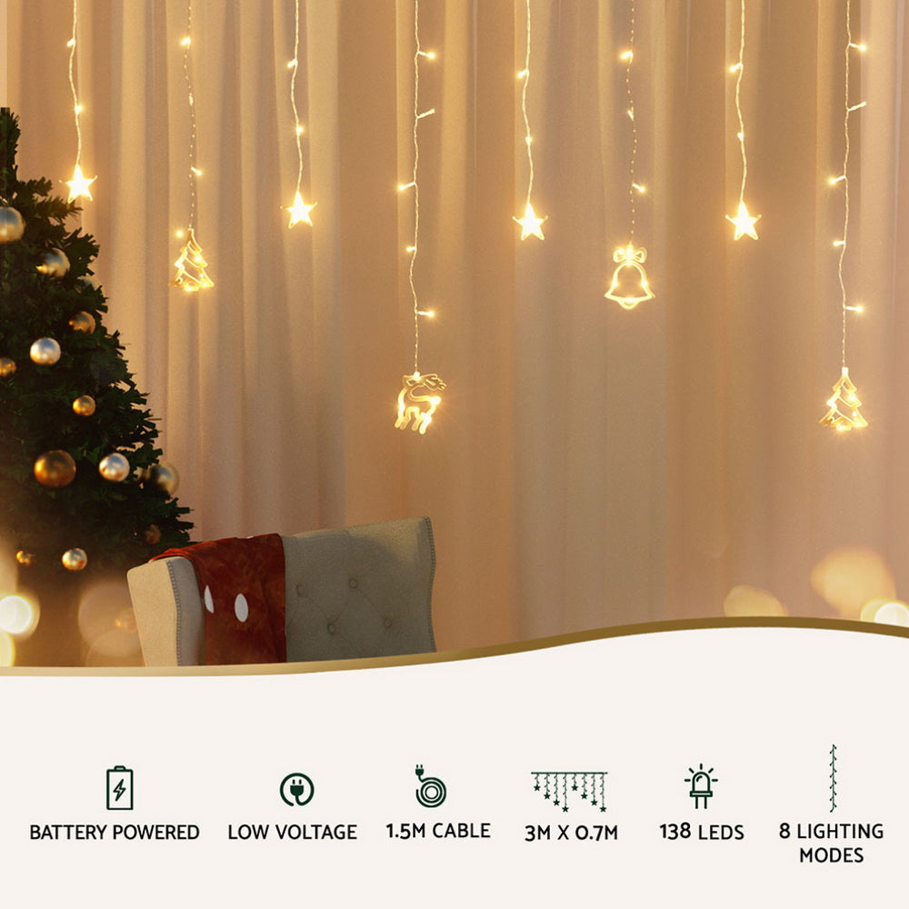 Jingle Jollys 3M Christmas Icicle Lights String Lights 138 LED Warm White-Occasions > Christmas > Outdoor Decorations & Lights-PEROZ Accessories
