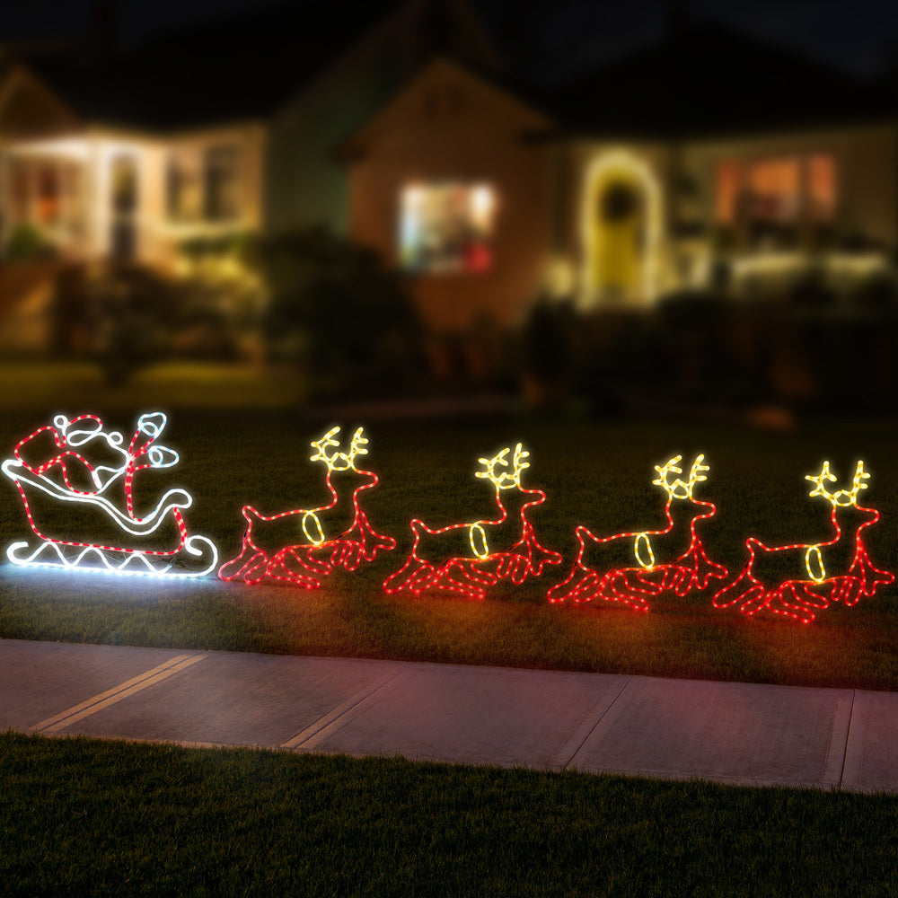 Tinseltown Christmas Light LED Motif Rope Lights Santa Riding 4 Reindeer-Christmas Light-PEROZ Accessories